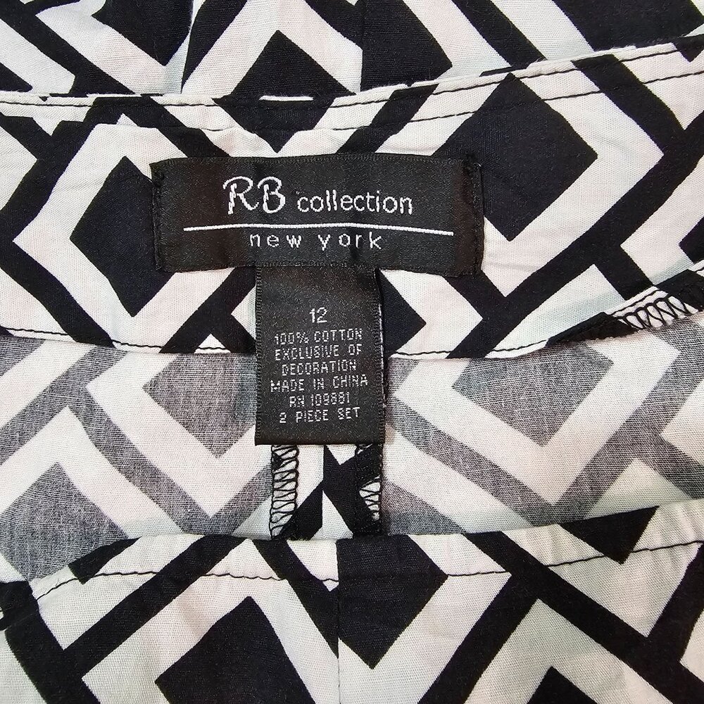 VTG RB Womens Sz 12 Monochrome Geometric Retro Midi Skirt Sustainable Cotton - Picture 2 of 9